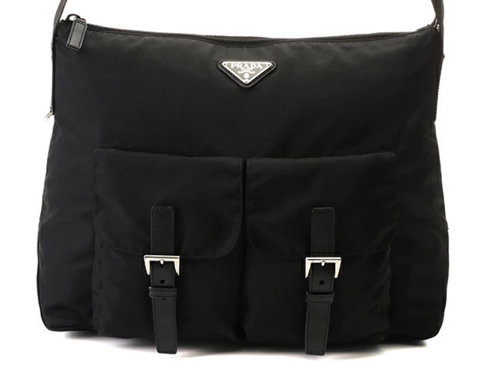 Prada Tessuto Saffiano Shoulder Bag Leather Black